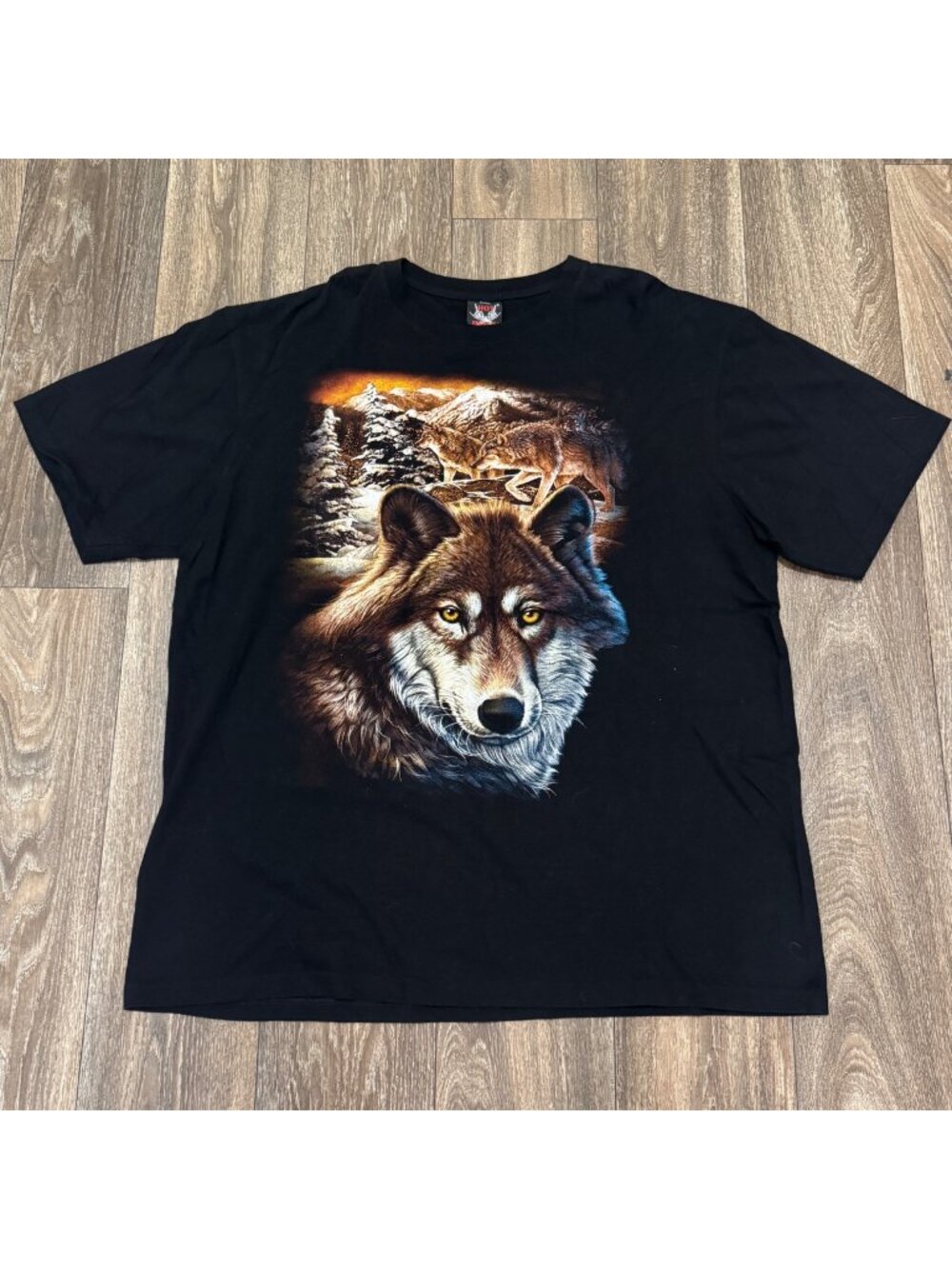 Vintage Wolf Shirt Men's XXL Black Double Sided Nature Mountain Forest